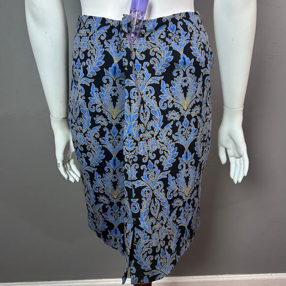 J. McLaughlin Skirt Size 6 Catalina cloth knee length scrolls blue - Picture 6 of 10
